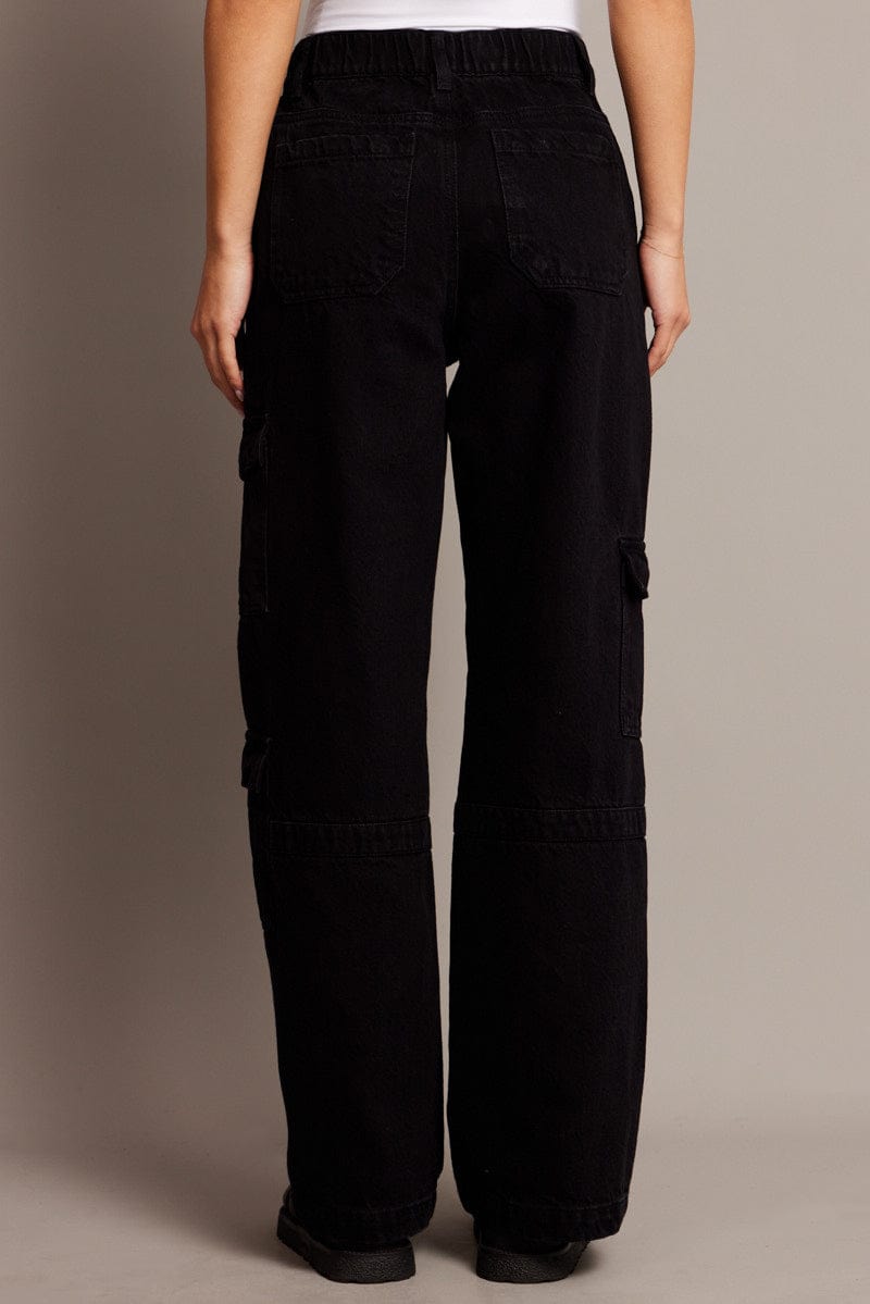 Black Cargo Jean Mid Rise for Ally Fashion