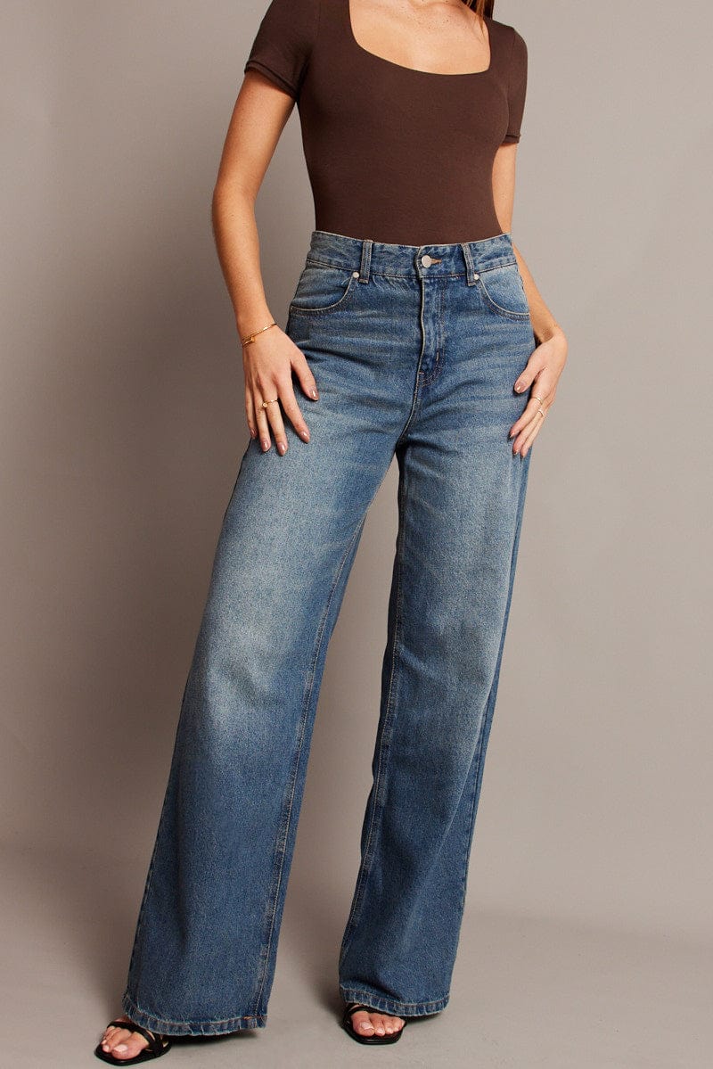 Denim Wide Leg Jean Mid Rise for Ally Fashion