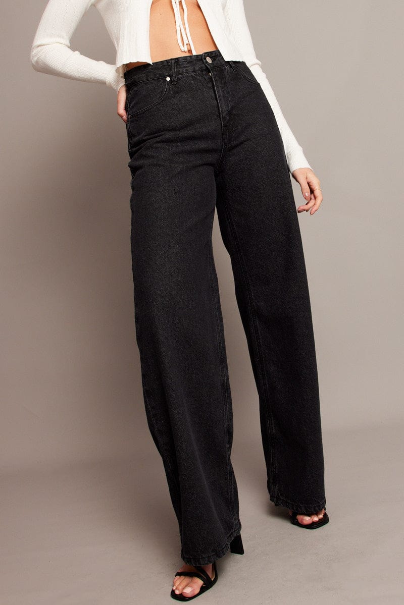 Grey Wide Leg Jean Mid Rise for Ally Fashion