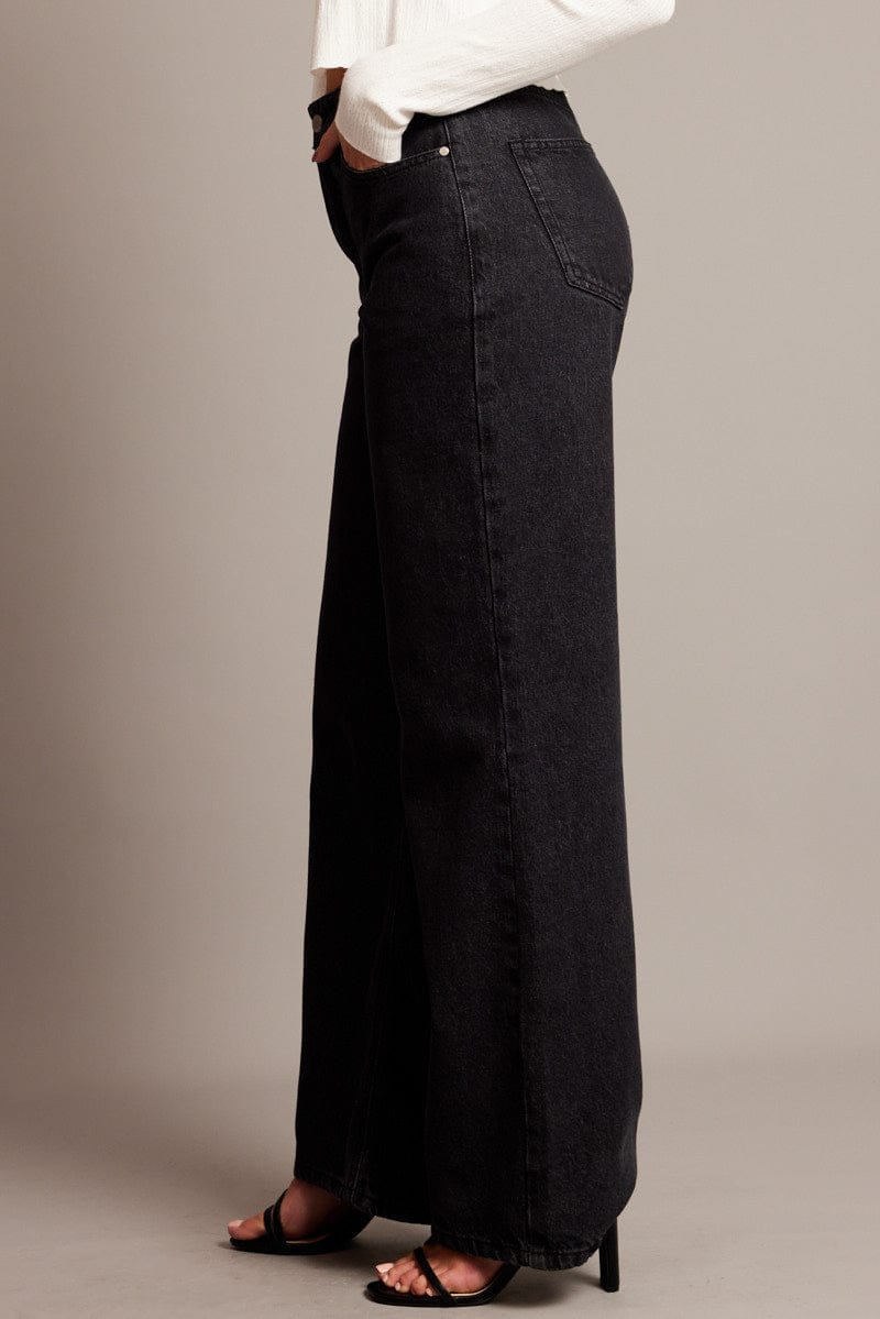 Grey Wide Leg Jean Mid Rise for Ally Fashion