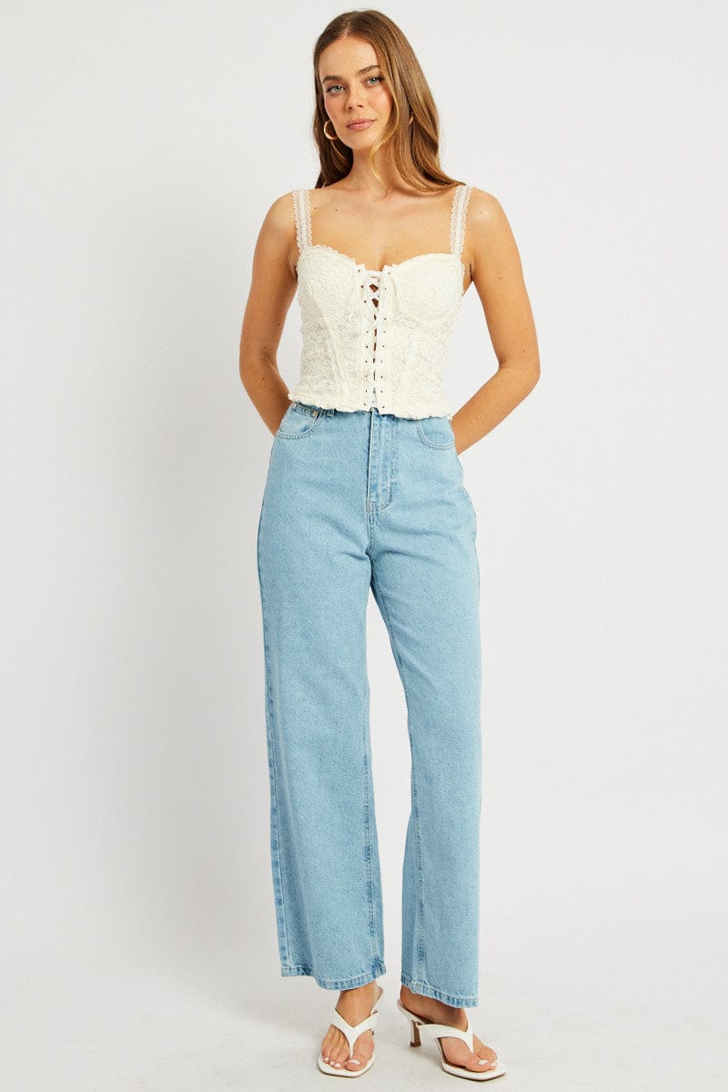 Denim Wide Leg Jean High Rise Crop for Ally Fashion