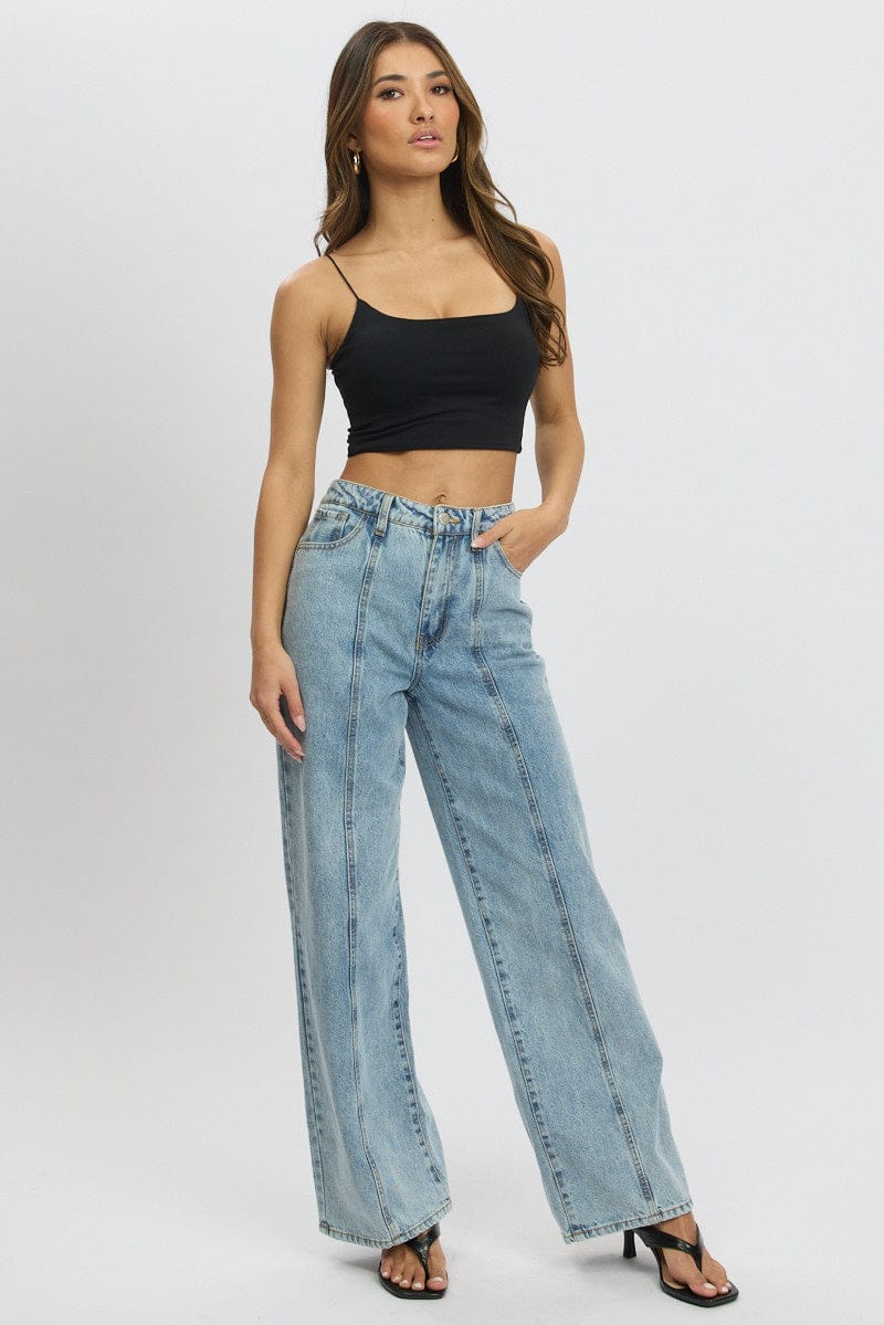 Denim Wide Leg Jean Mid Rise for Ally Fashion