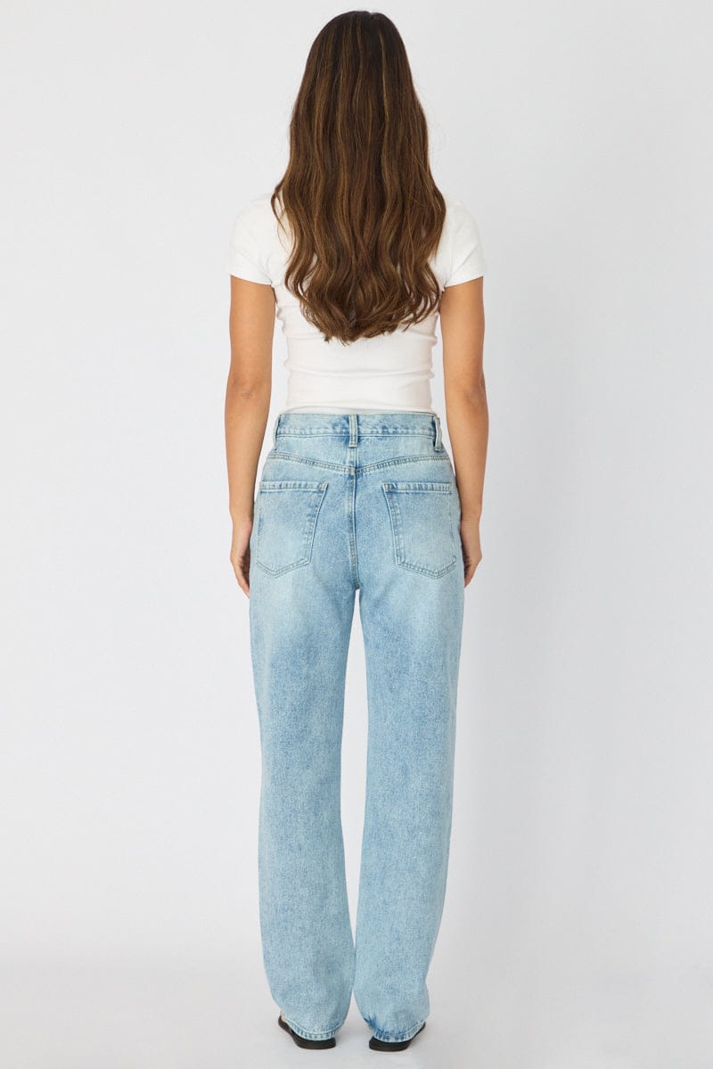 Denim Straight Jeans High Rise Knee Slit for Ally Fashion