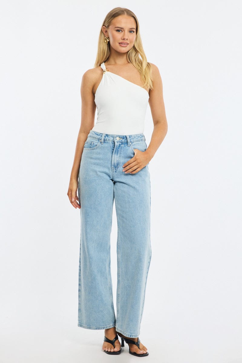 Denim Wide Leg Jeans Ribbon Pocket for Ally Fashion