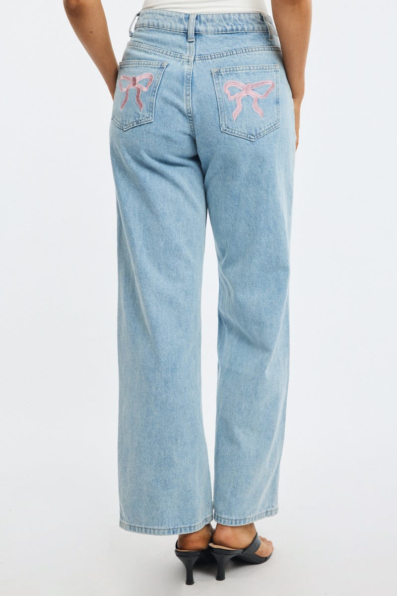 Denim Wide Leg Jeans Ribbon Pocket for Ally Fashion