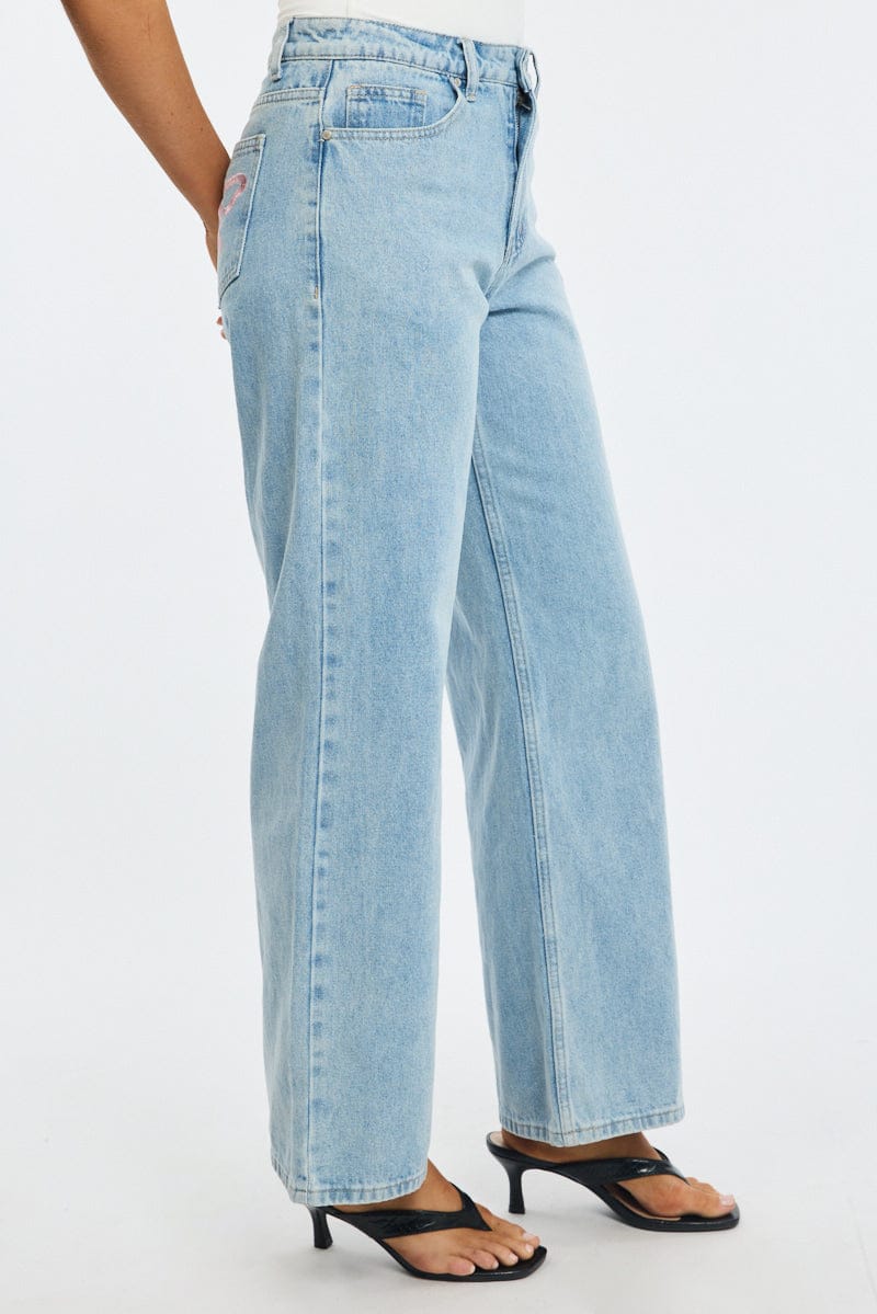 Denim Wide Leg Jeans Ribbon Pocket for Ally Fashion