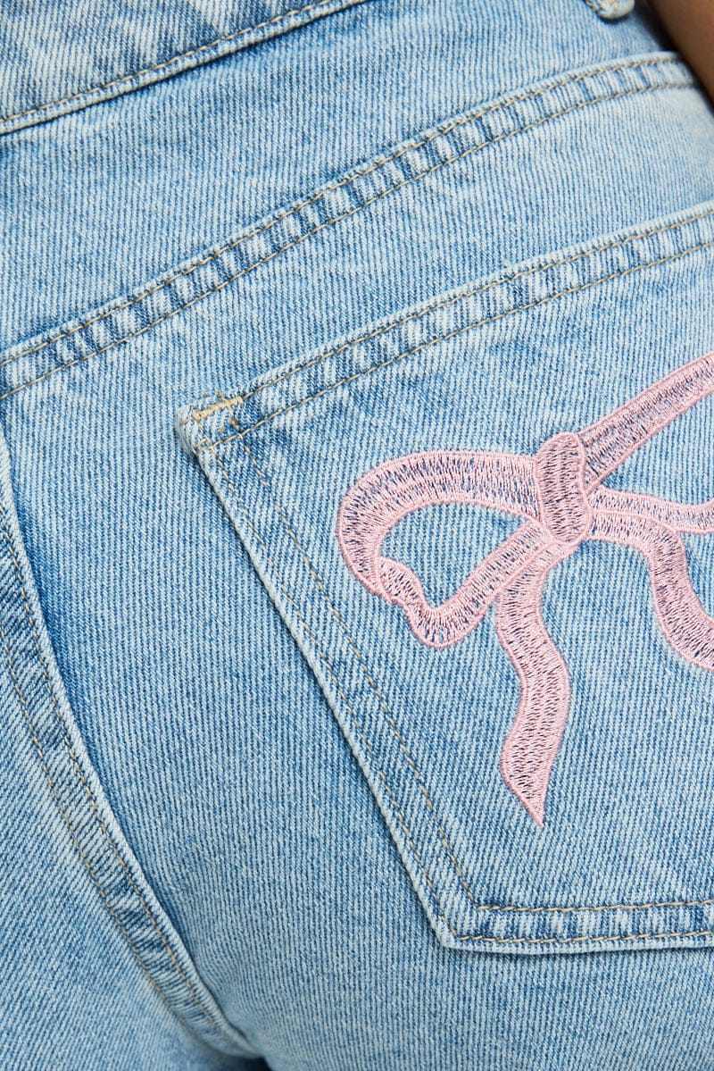 Denim Wide Leg Jeans Ribbon Pocket for Ally Fashion