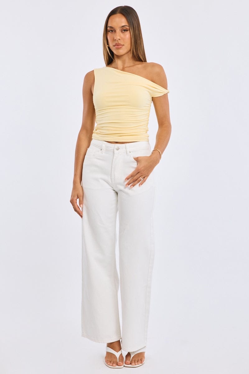 White Wide Leg Jeans Ribbon Pocket for Ally Fashion