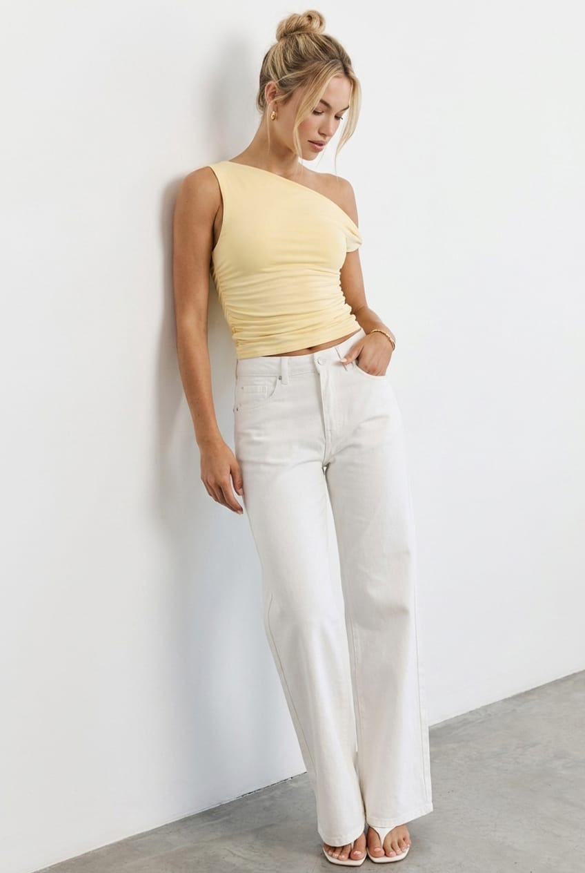 White Wide Leg Jeans Ribbon Pocket for Ally Fashion