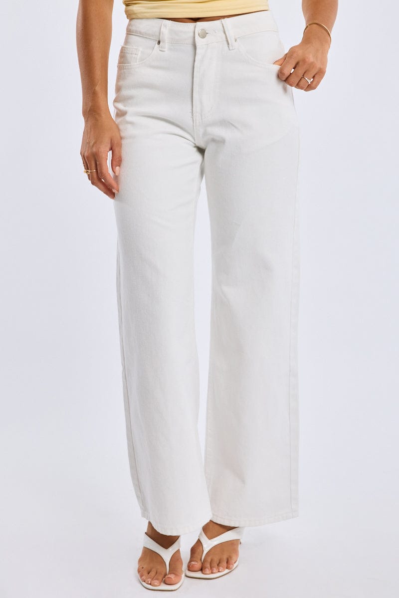 White Wide Leg Jeans Ribbon Pocket for Ally Fashion