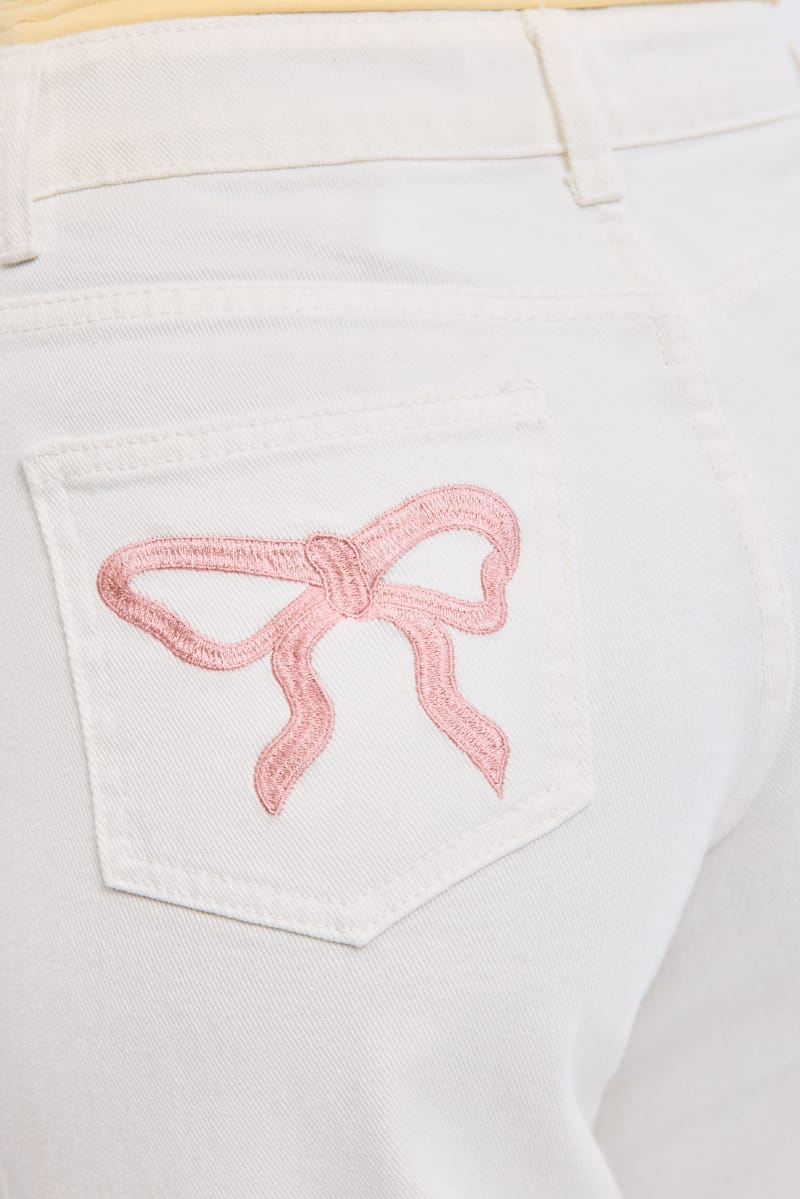 White Wide Leg Jeans Ribbon Pocket for Ally Fashion