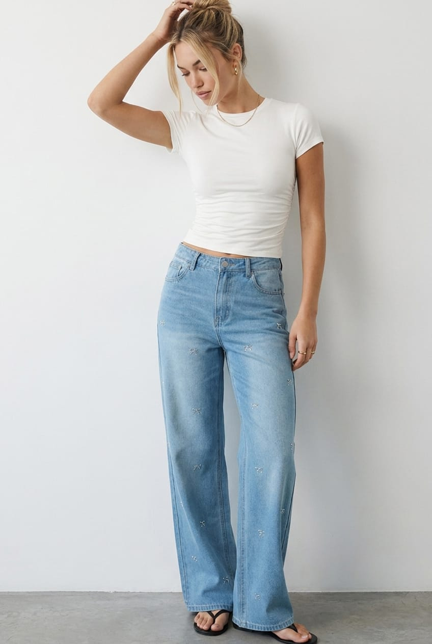 Denim Wide Leg Jeans Mid Rise for Ally Fashion