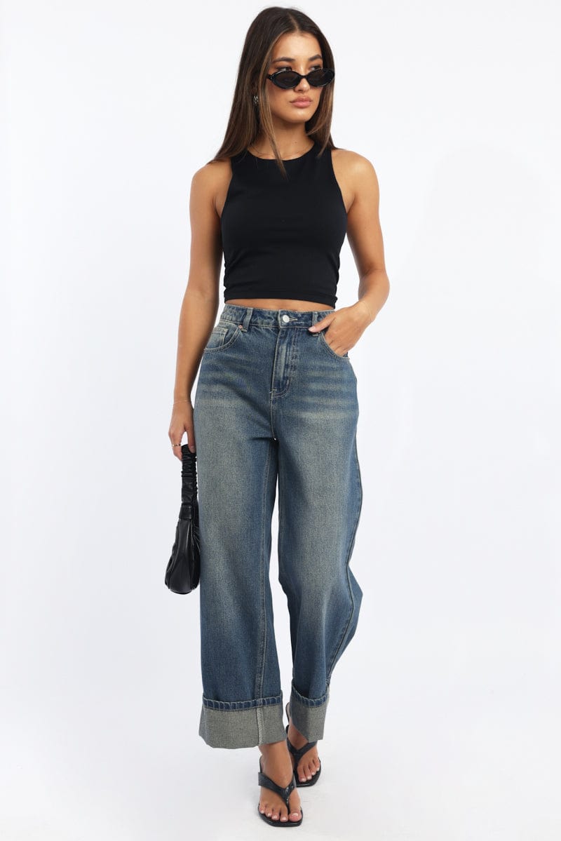 Denim Straight Jeans Fold Up for Ally Fashion