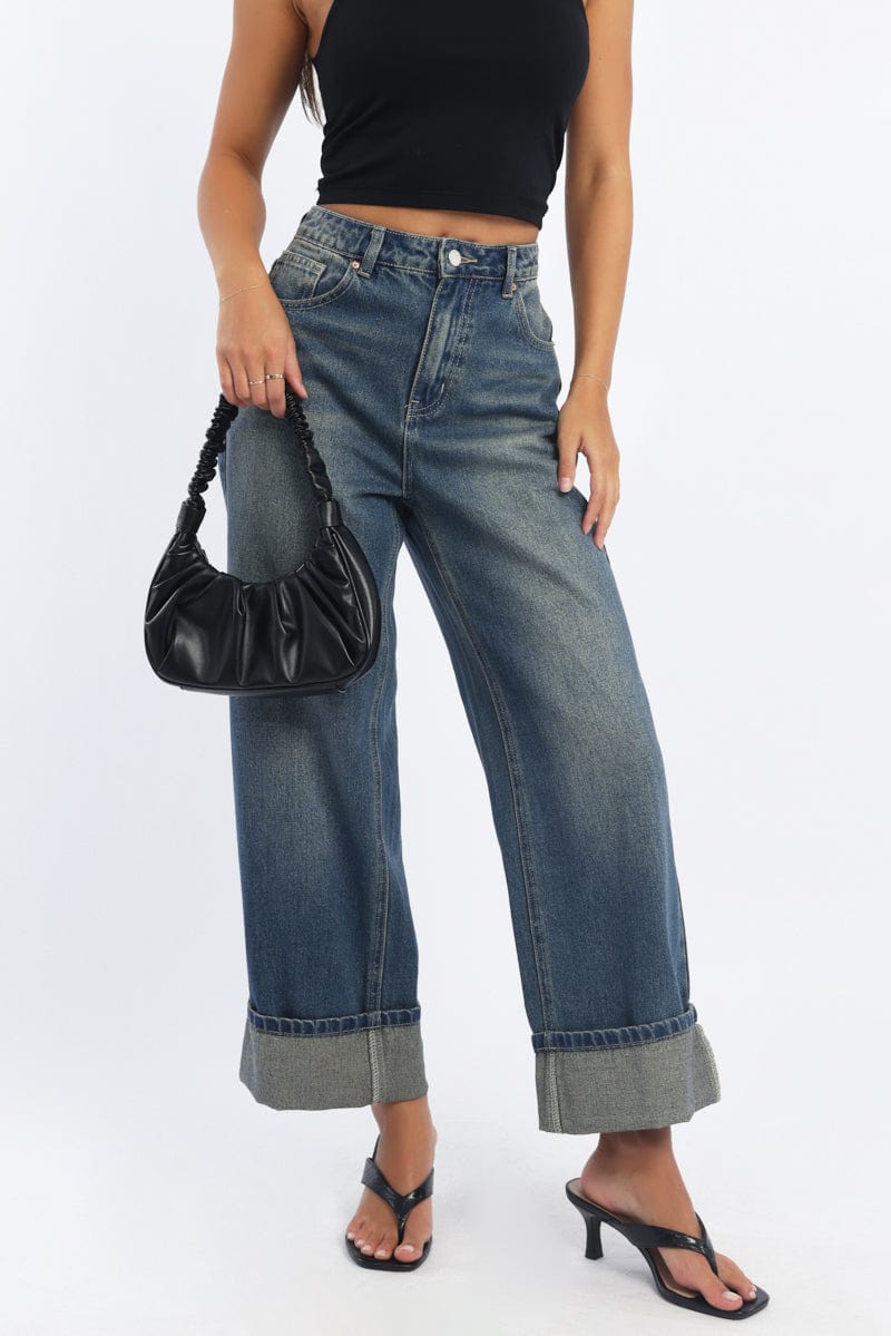 Denim Straight Jeans Fold Up for Ally Fashion