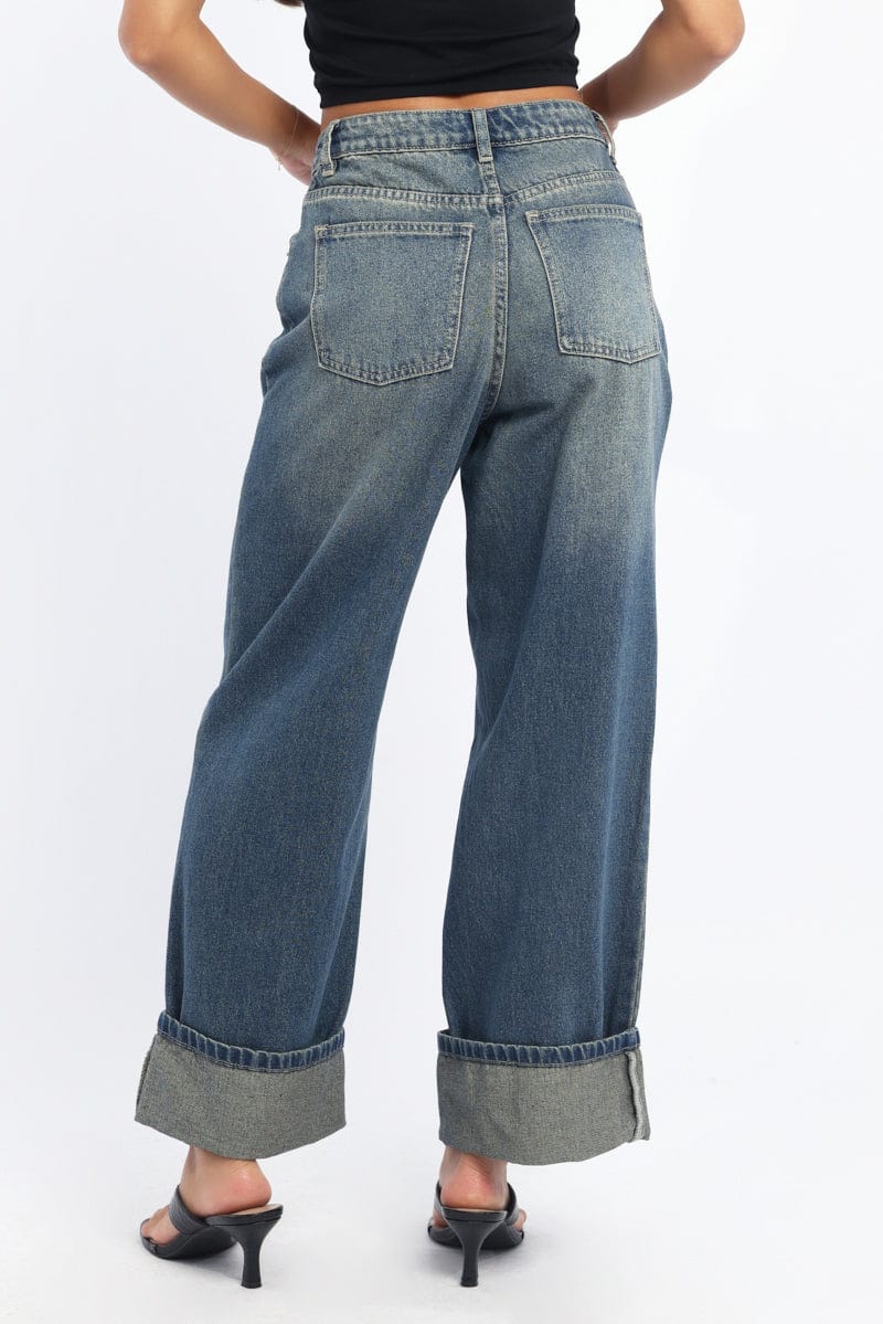 Denim Straight Jeans Fold Up for Ally Fashion