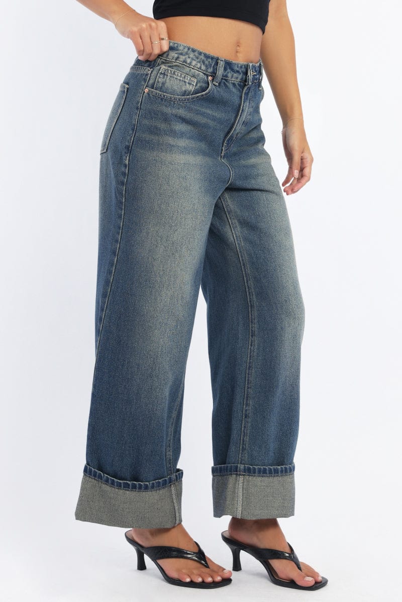 Denim Straight Jeans Fold Up for Ally Fashion