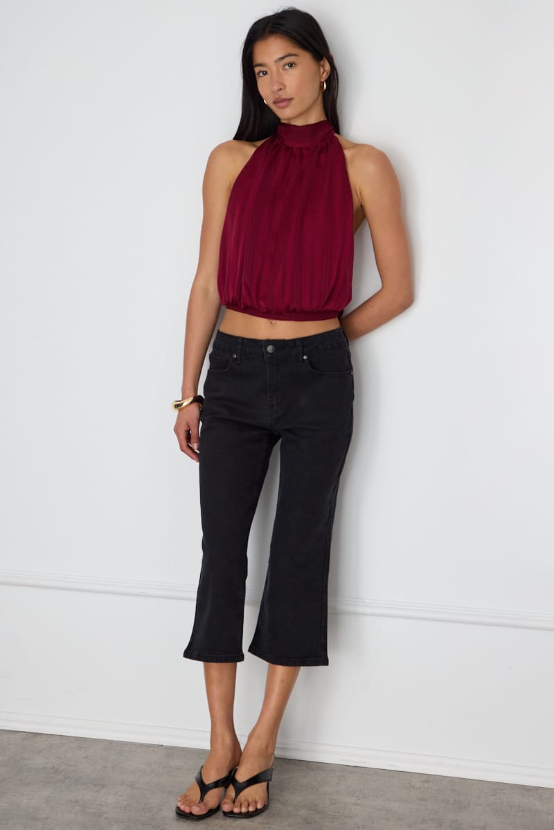 Black Calve Length Jeans Mid Rise Stretch for Ally Fashion