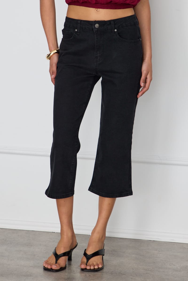 Black Calve Length Jeans Mid Rise Stretch for Ally Fashion