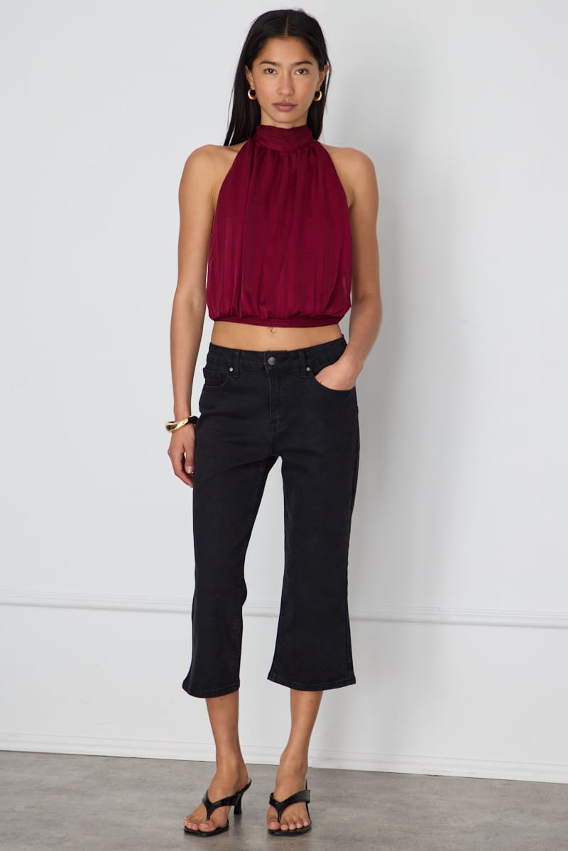 Black Calve Length Jeans Mid Rise Stretch for Ally Fashion