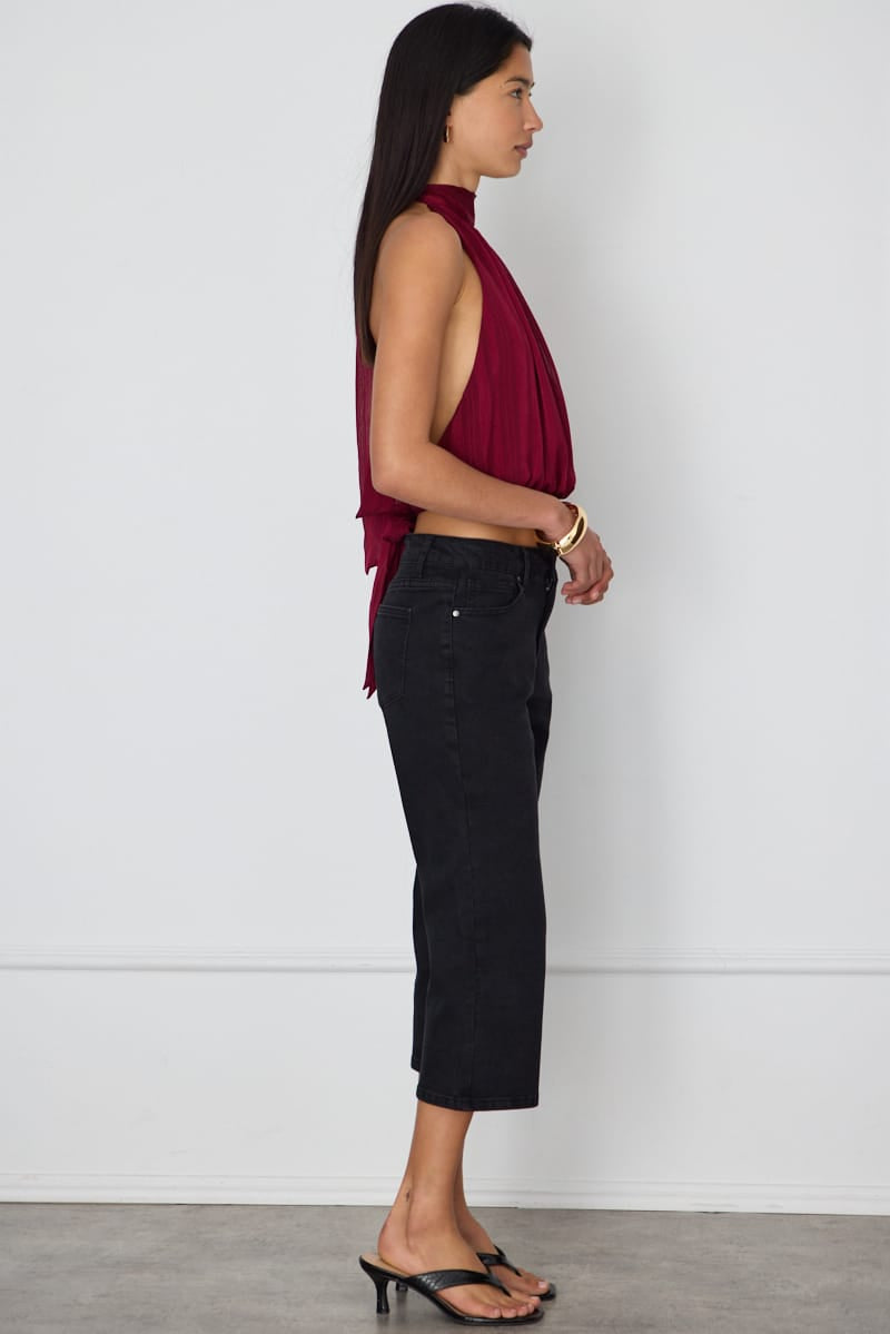 Black Calve Length Jeans Mid Rise Stretch for Ally Fashion