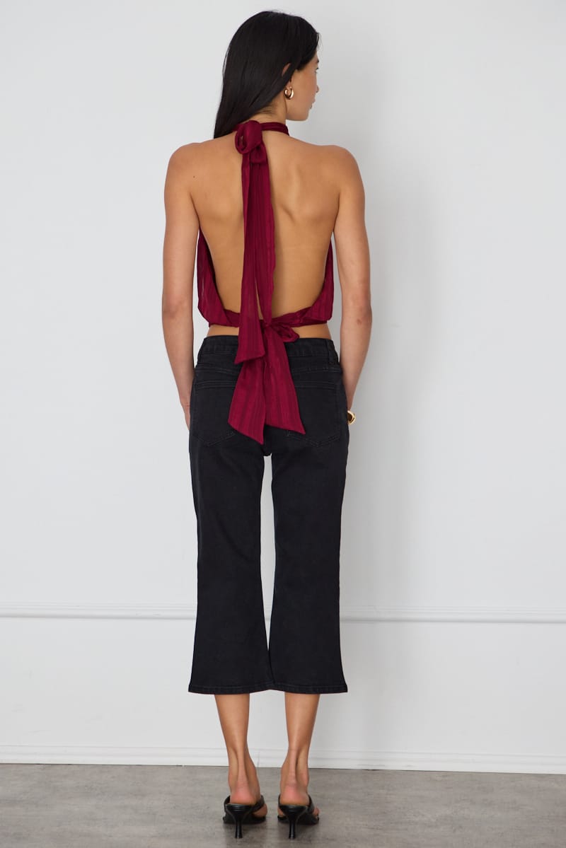 Black Calve Length Jeans Mid Rise Stretch for Ally Fashion