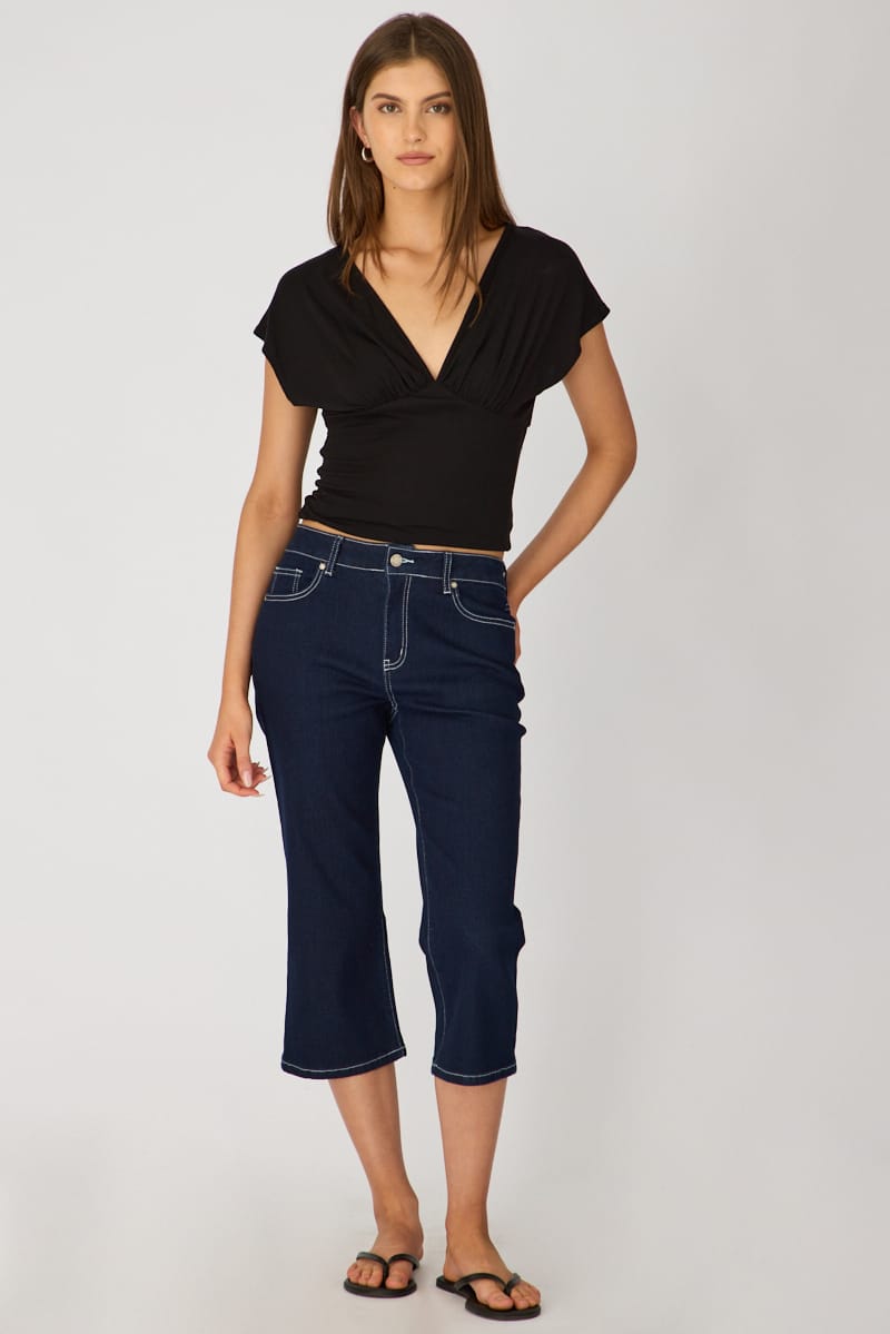 Denim Calve Length Jeans Low Rise Stretch for Ally Fashion
