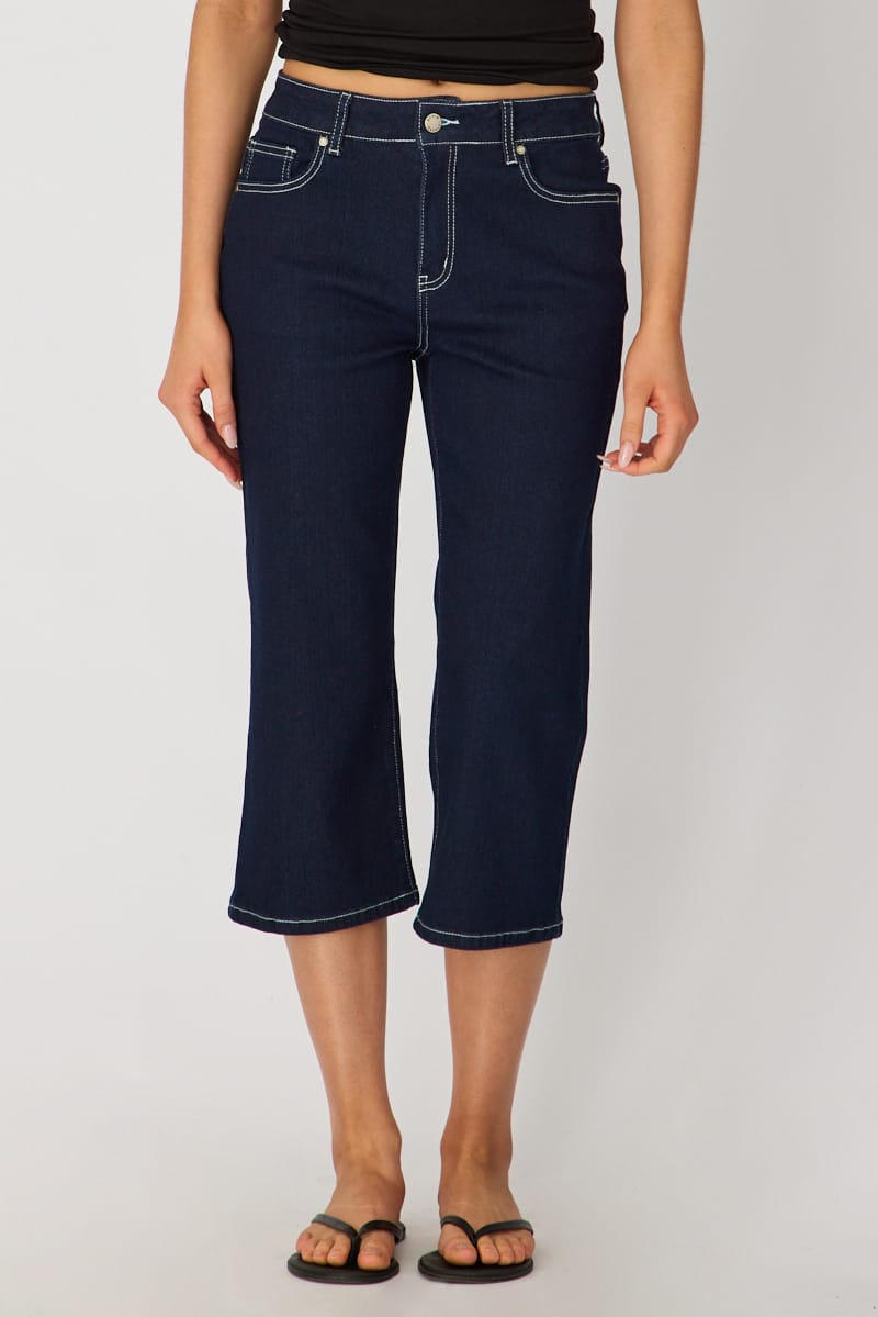 Denim Calve Length Jeans Low Rise Stretch for Ally Fashion