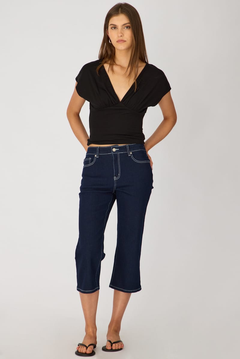 Denim Calve Length Jeans Low Rise Stretch for Ally Fashion