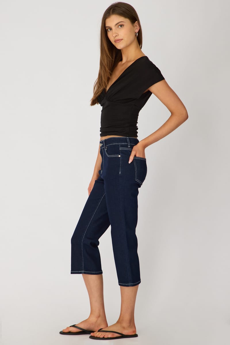 Denim Calve Length Jeans Low Rise Stretch for Ally Fashion