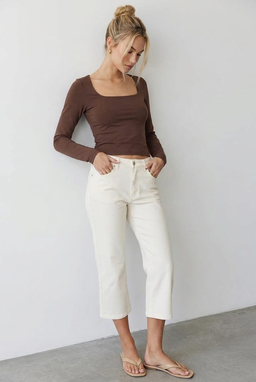 White Calve Length Jeans Low Rise Stretch for Ally Fashion