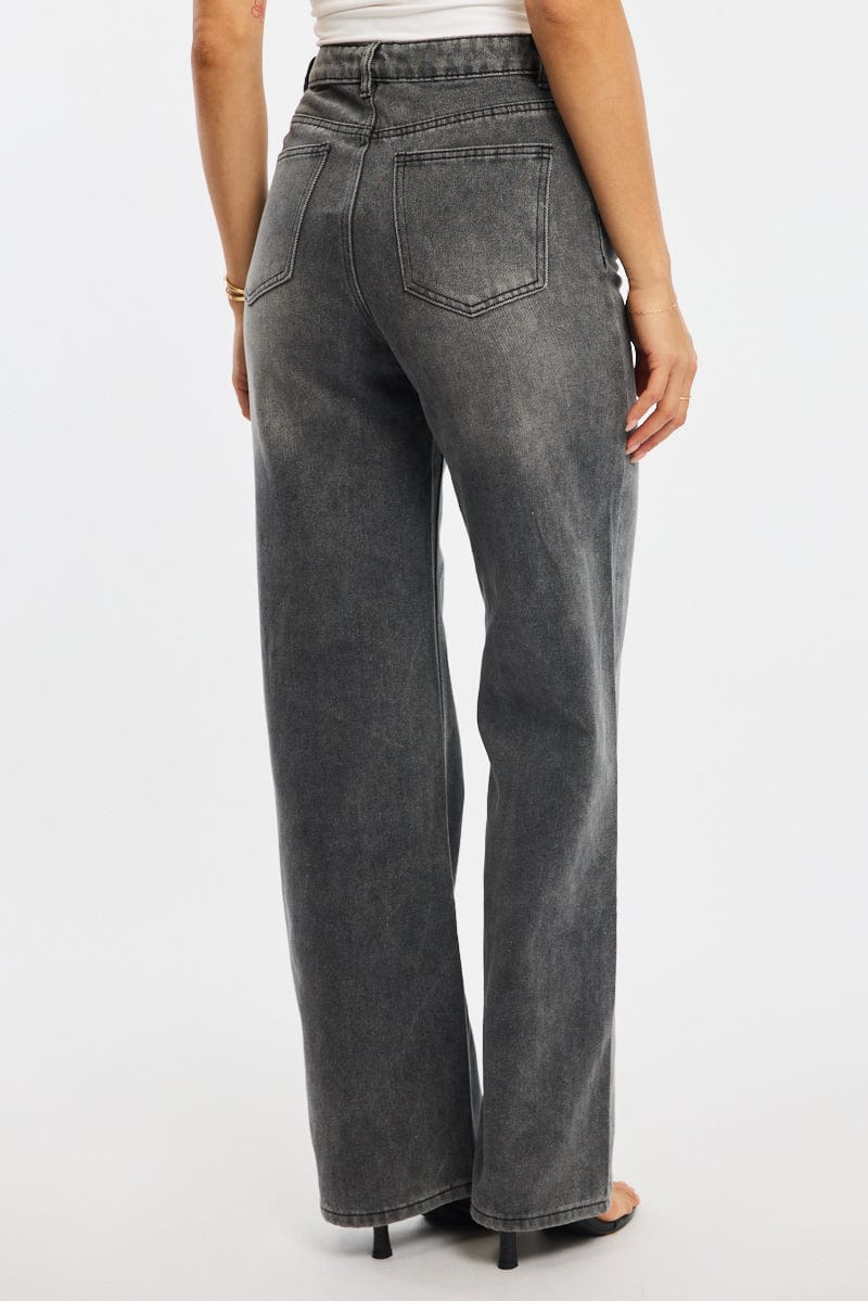 Grey Wide Leg Jeans High Rise for Ally Fashion