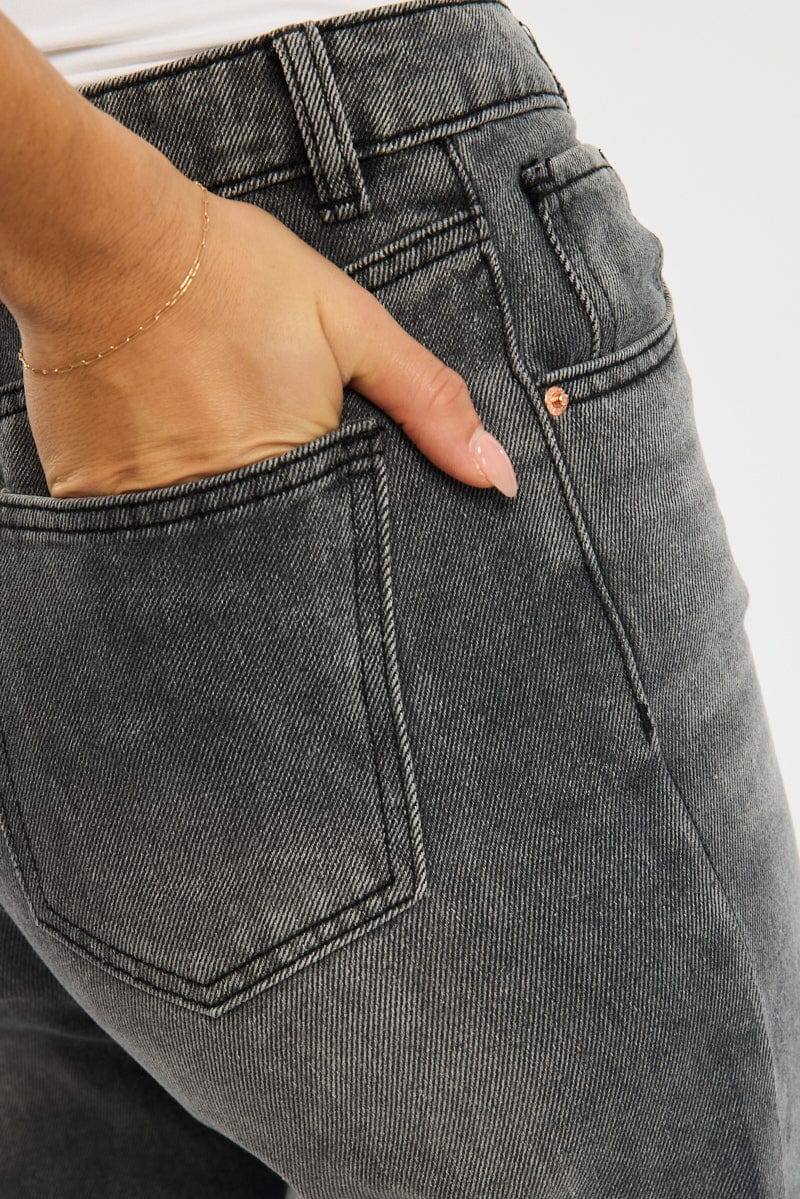 Grey Wide Leg Jeans High Rise for Ally Fashion
