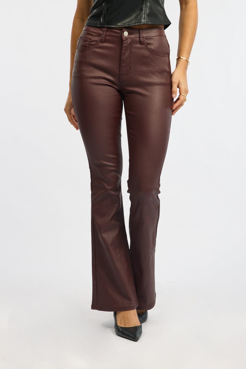 Red Flare Jeans High Rise Wet Look for Ally Fashion