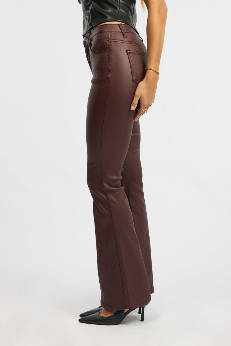 Red Flare Jeans High Rise Wet Look for Ally Fashion