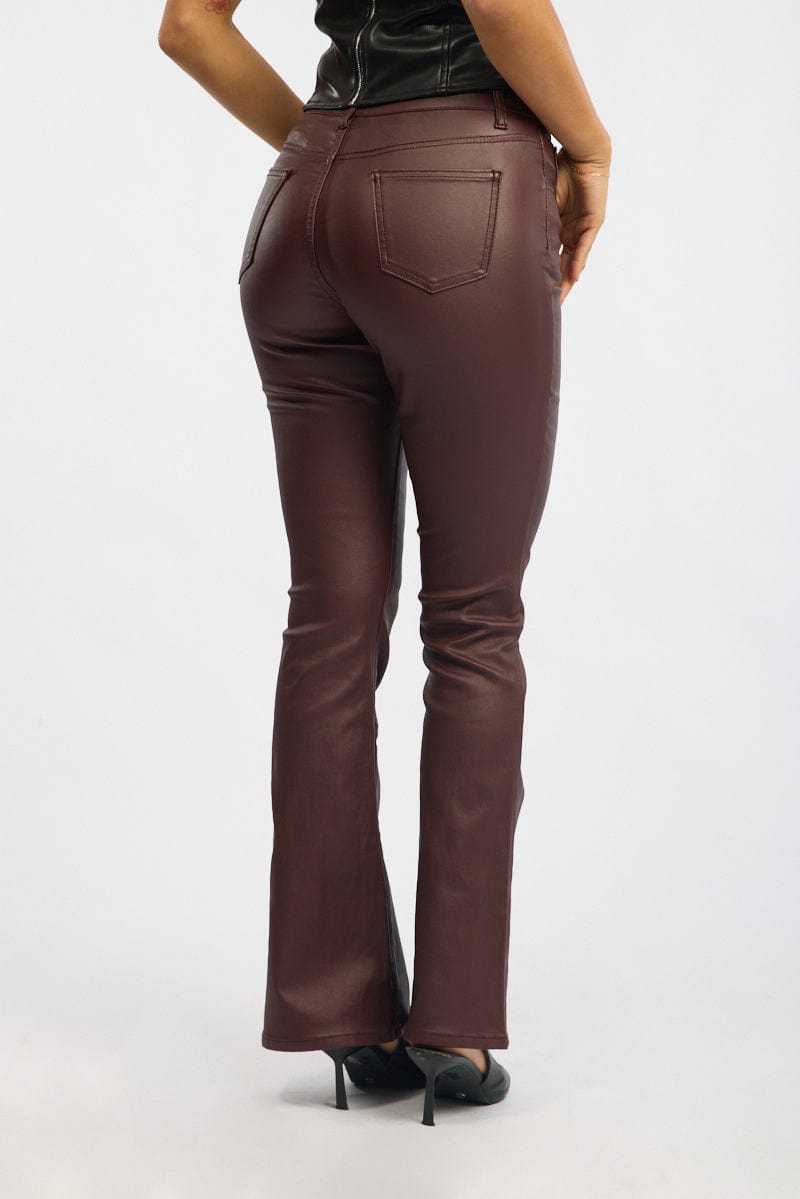 Red Flare Jeans High Rise Wet Look for Ally Fashion