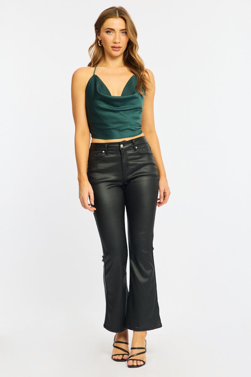 Black Flare Jeans High Rise Wet Look for Ally Fashion