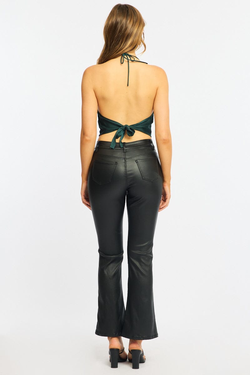 Black Flare Jeans High Rise Wet Look for Ally Fashion