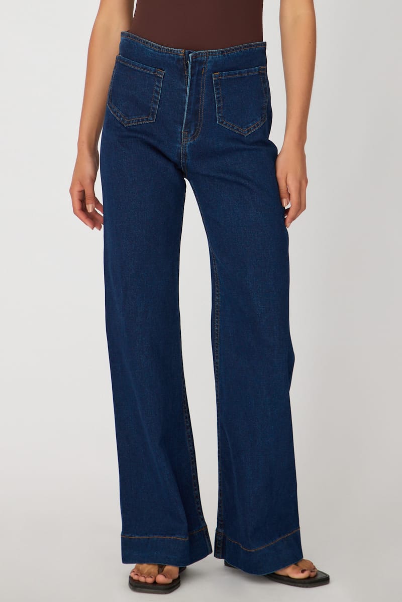 Denim Patch Pocket Wide Leg Jean High Rise for Ally Fashion