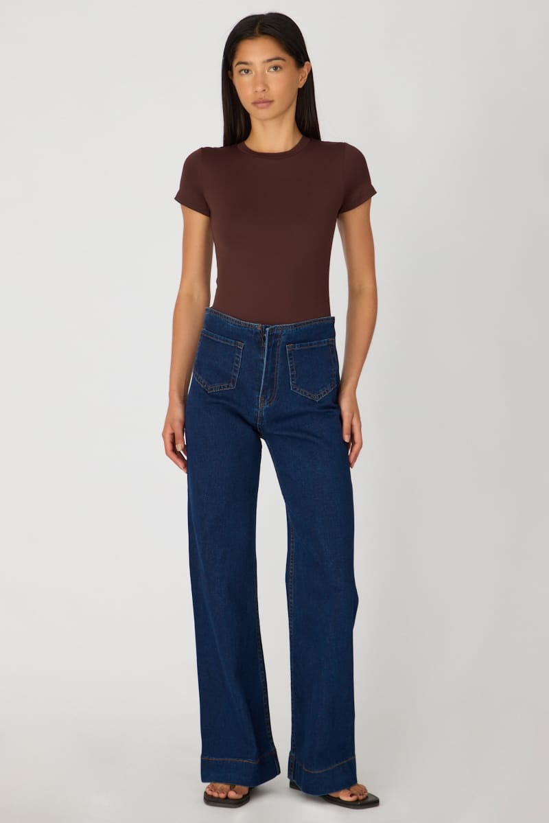 Denim Patch Pocket Wide Leg Jean High Rise for Ally Fashion