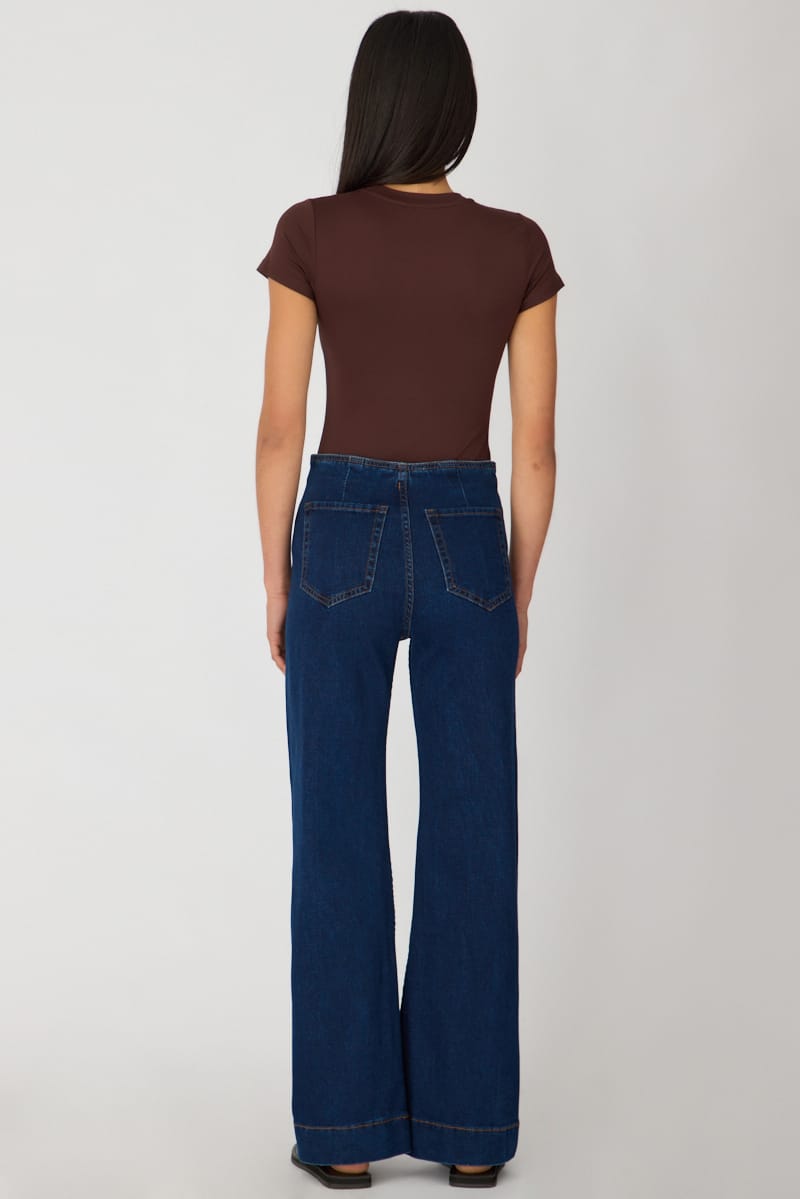 Denim Patch Pocket Wide Leg Jean High Rise for Ally Fashion