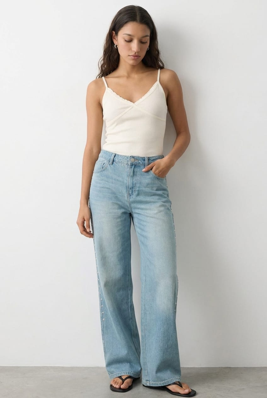 Denim Grommet Low Rise Baggy Jeans for Ally Fashion