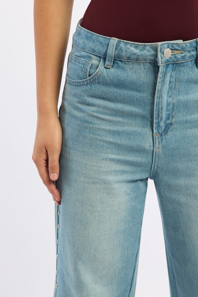 Denim Grommet Low Rise Baggy Jeans for Ally Fashion