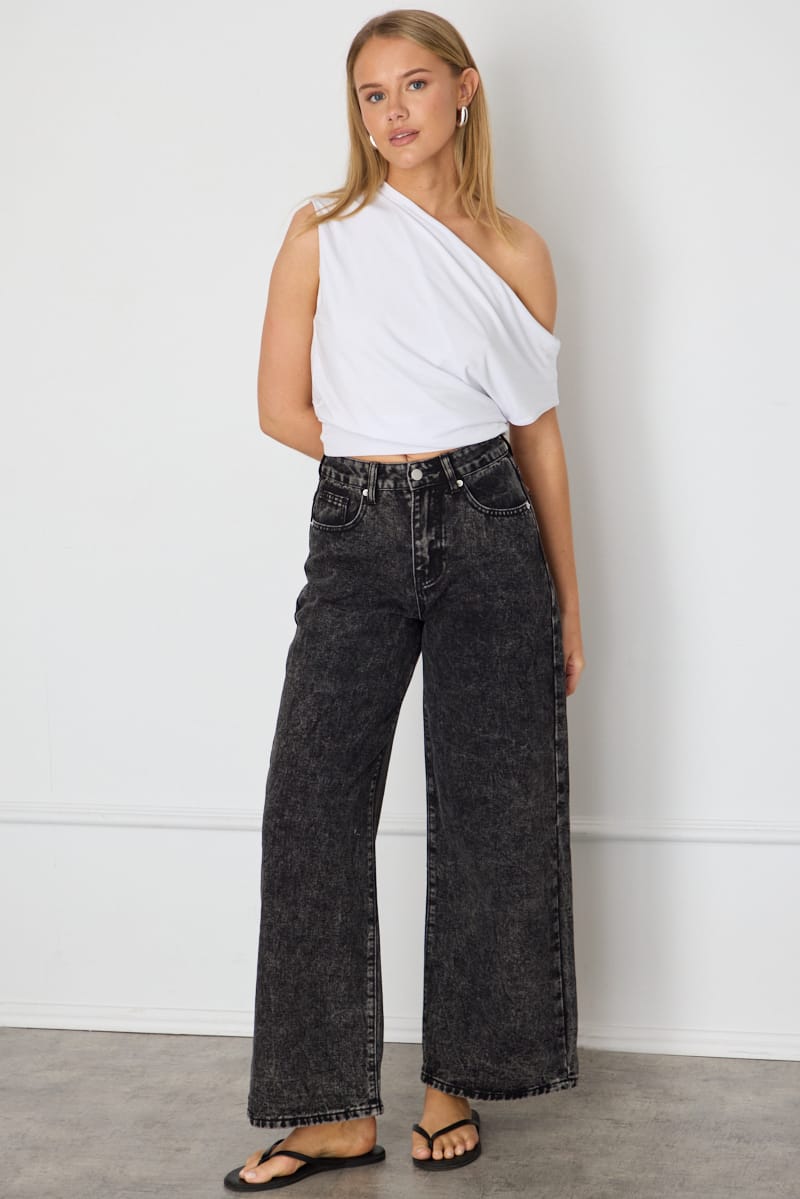 Black Wide Leg Jeans High Rise for Ally Fashion