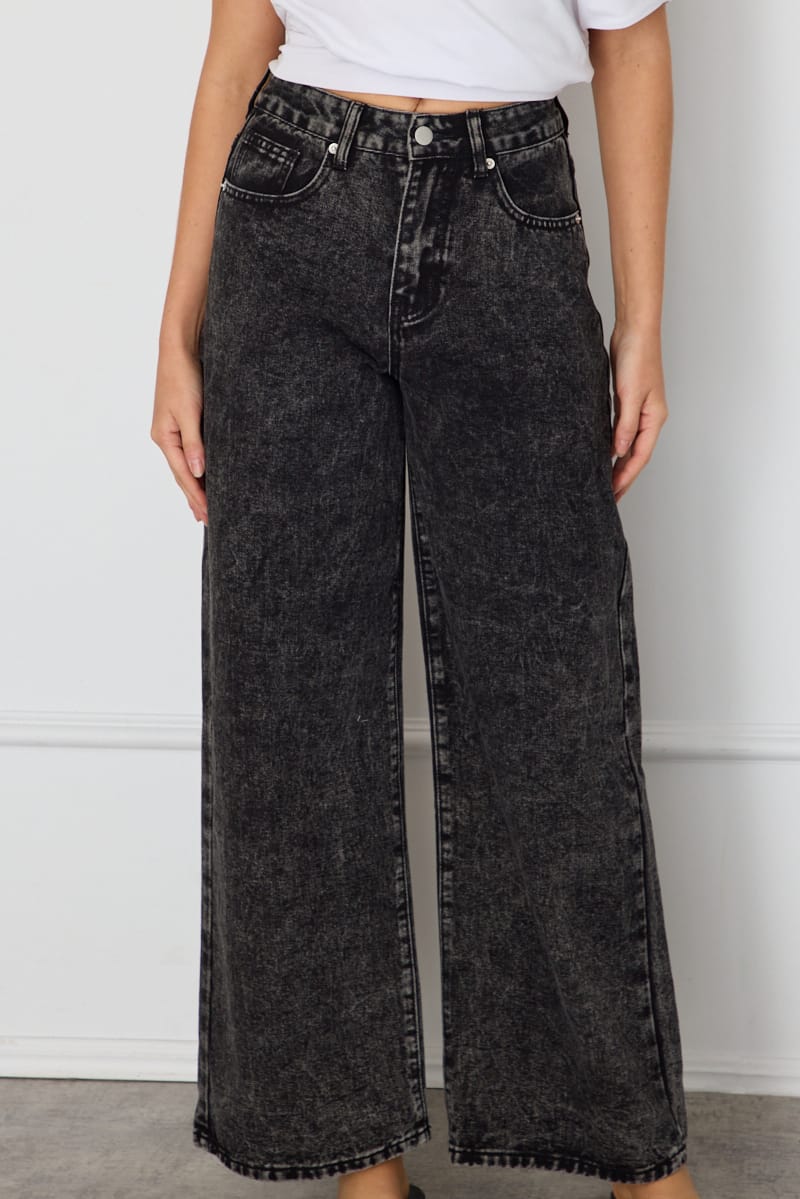 Black Wide Leg Jeans High Rise for Ally Fashion