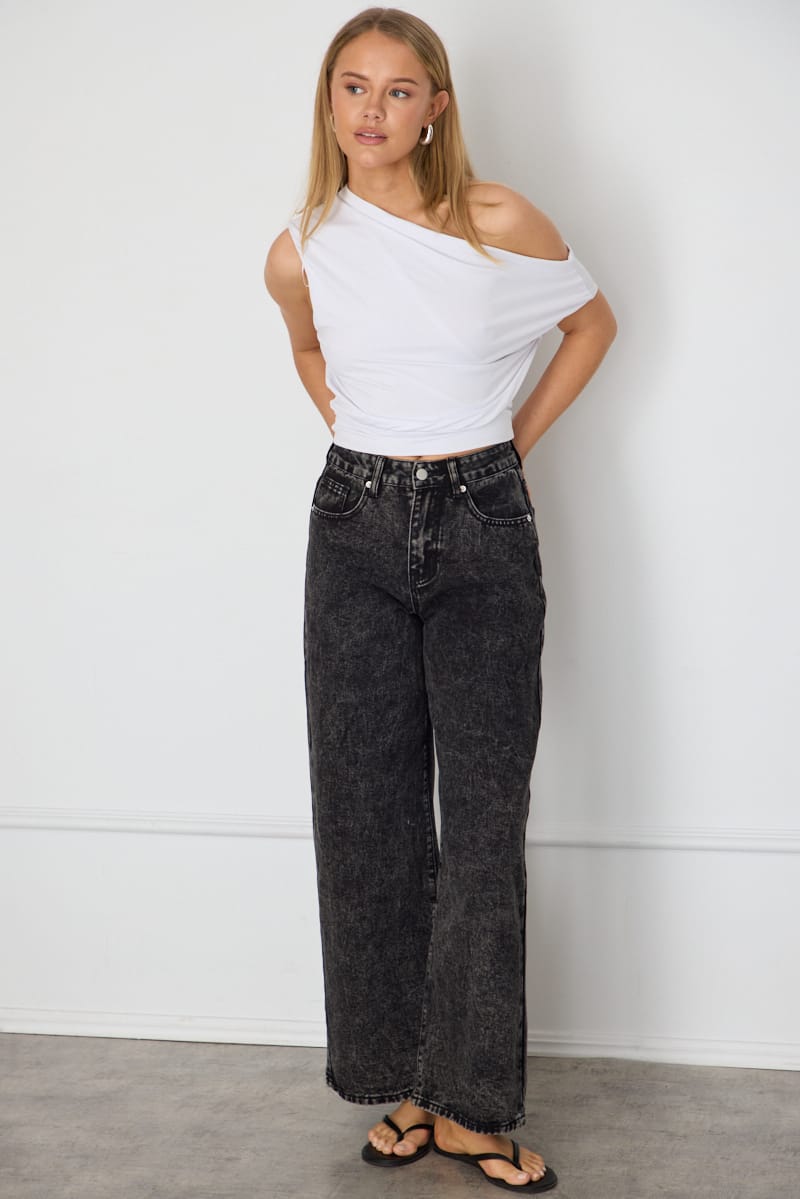 Black Wide Leg Jeans High Rise for Ally Fashion