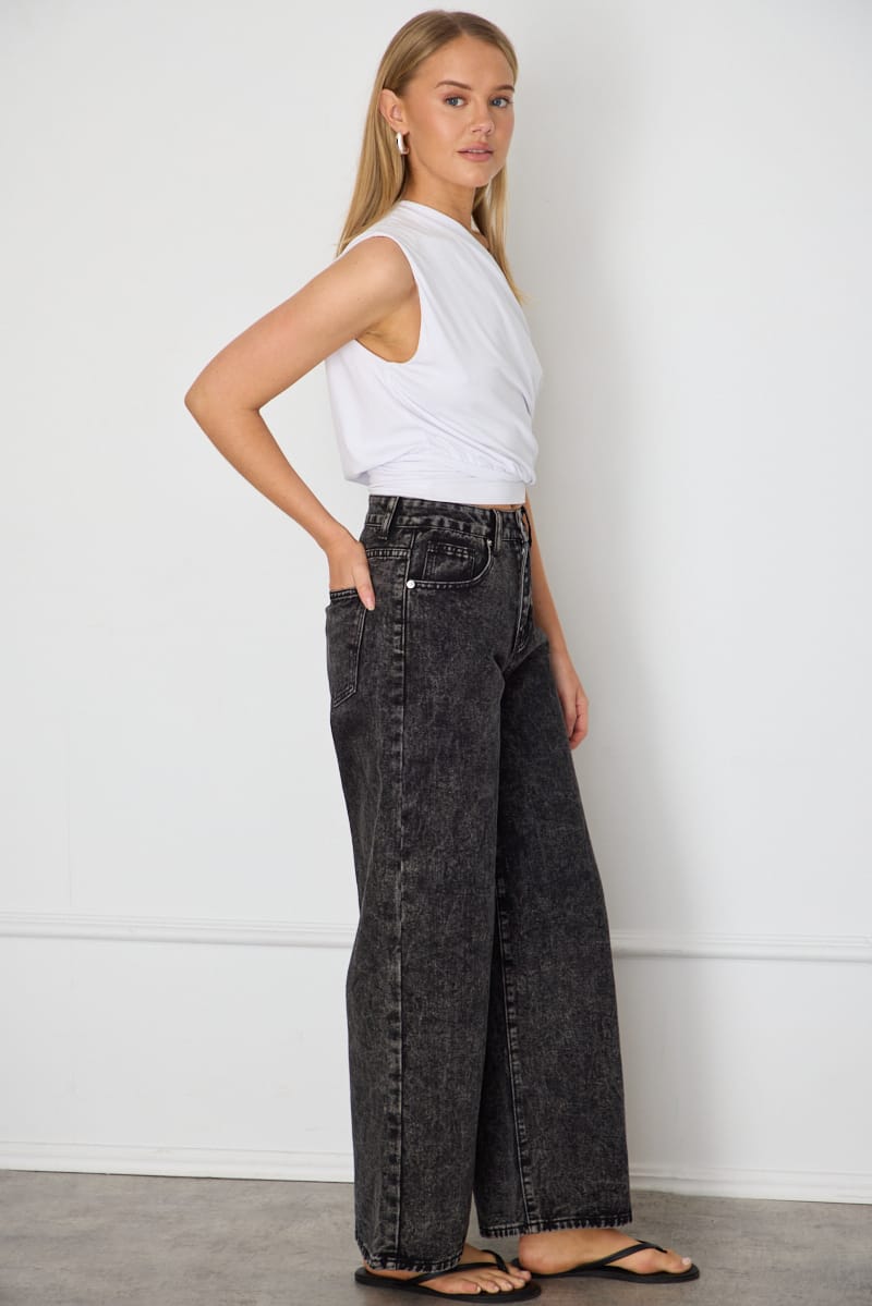 Black Wide Leg Jeans High Rise for Ally Fashion