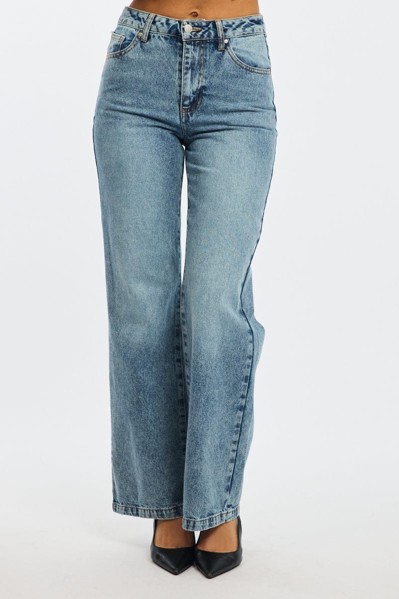 Denim Wide Leg Jeans Mid Rise for Ally Fashion