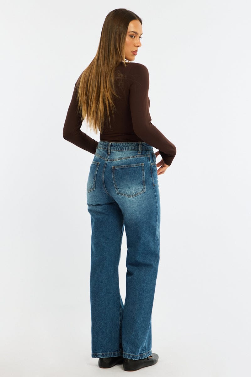 Denim Wide Leg Jeans Mid Rise for Ally Fashion