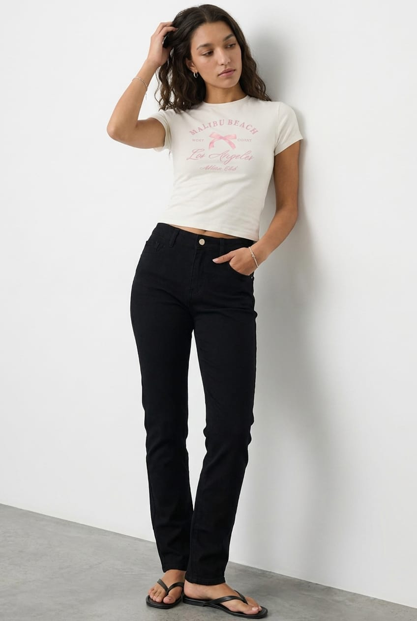 Black Straight Jeans High Rise for Ally Fashion
