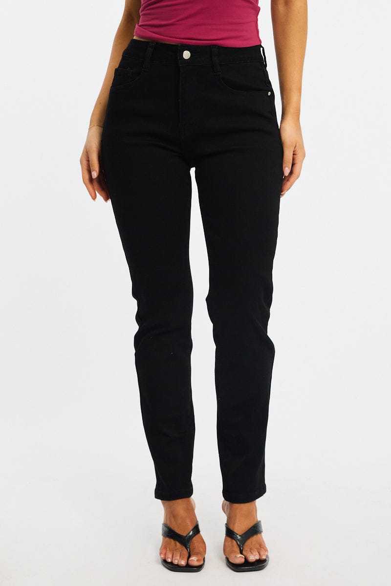 Black Straight Jeans High Rise for Ally Fashion